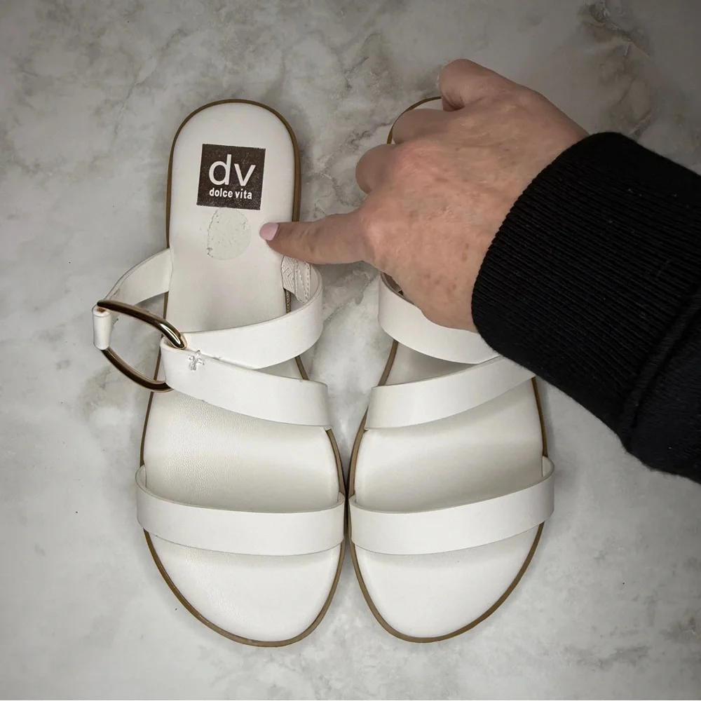 DV by Dolce Vita | Slide Sandals with Gold Ring Detail | White | Size 8 - Picture 7 of 9